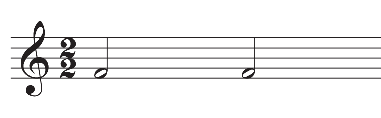 2 over 2 time signature on five line staff.