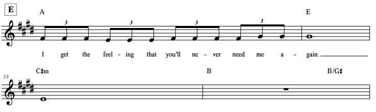 The bridge of "Falling" in piano sheet music.