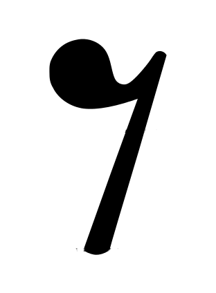 Eighth rest: a small, stylized number "7" or a slanted line with a small hook or curve at the top.